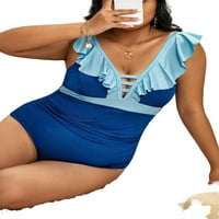 Plavi kupaći kostim Plus Size S izrezom u obliku slova U i blokovima u boji